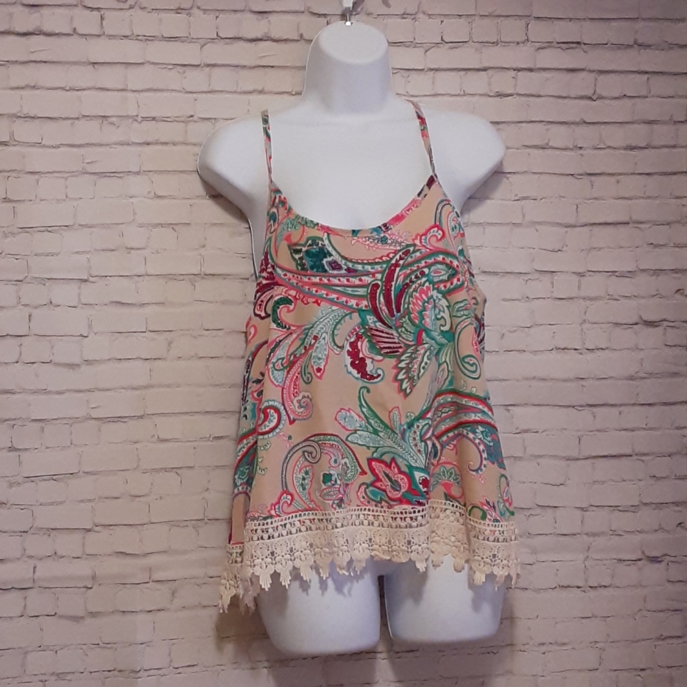 Paisley Floral Print Cami Tank Top - Large